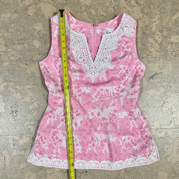 Lilly Pulitzer Pink White Rhino Run for the Roses Tunic Sleeveless Size 2 - Picture 6 of 9